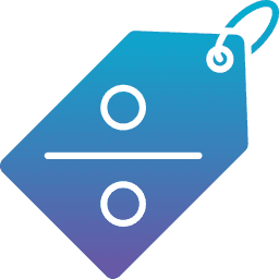 Blue gradient discount tag icon with percentage symbol.