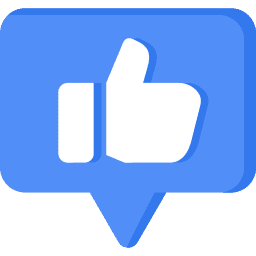 Blue speech bubble with a thumbs-up icon inside.